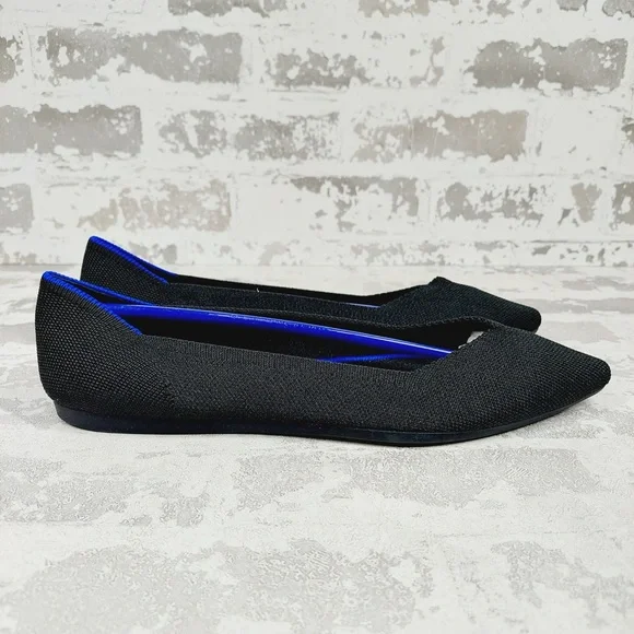 NEW Rothy's The Flat Black Knit Pointy Toe Slip On Loafers E228